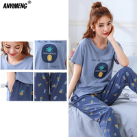 Nowa bielizna nocna Cartoon bawełniana piżama dla kobiet długie spodnie krótki rękaw letnia wiosna Loungewear moda odzież domowa Homewear 2